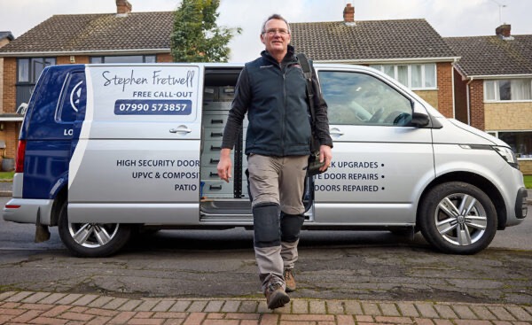 Stephen Fretwell of SF Locksmiths arriving at a customer's property to provide professional door and window lock repairs in Sheffield.